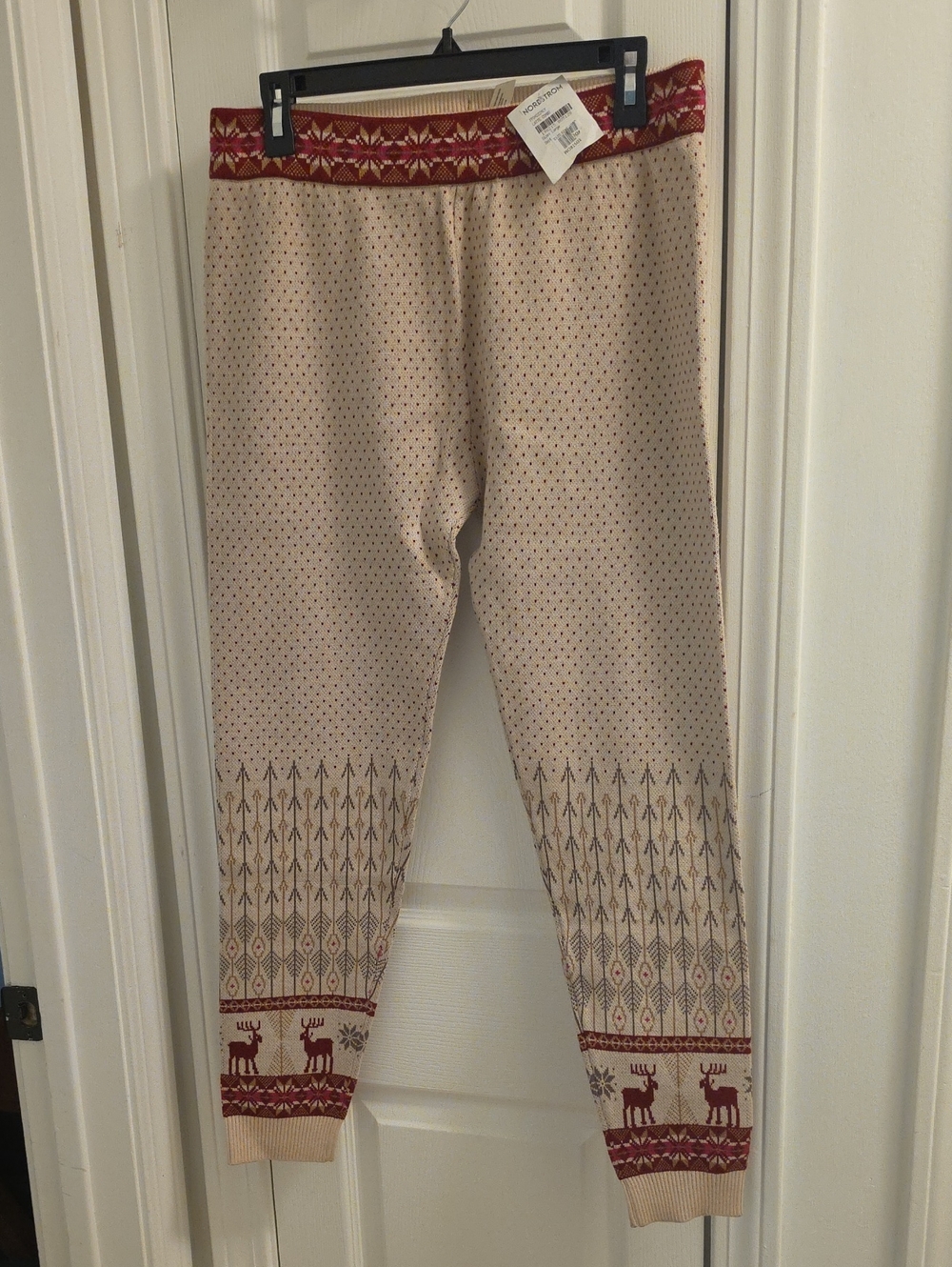 NWT Free People Sweater Women’s Beige and Red Nordic Knit Leggings Size L